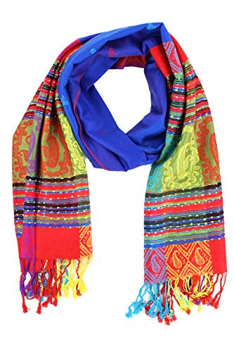 PASKMLNA Double Side Multi Colors Silky Tropical Colorful Exotic Pashmina Wrap Shawl Scarf Rave - color: #2royal Blue