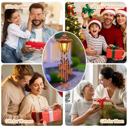 Large Solar Butterfly Wind Chimes, Gift for Women Mom Grandma Wife Sister Daughter Neighbor, Classic Bronze Wind Chimes With Wind Catcher, Solar Decor Lights For Outdoor Garden Patio Yard Porch Window