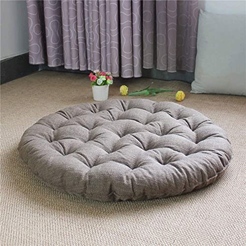 Japanese Round Futon,Large Linen Tatami Floor Pillow,Thicken Tufted Cotton Seat Cushion,Solid Color Floor Cushion,Yoga Meditation Cushion Balcony Outdoor(Size:65x65cm(26x26inch),Color:Khaki) - color: Khaki, size: 65x65cm(26x26inch)