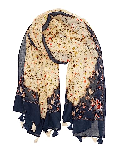 YOUR SMILE Large Boho Scarf for Women Lightweight Floral Printed Scarves Fall Winter Fashion Fringed Shawl wraps - color: 16 Beige Shivering