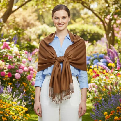 Peach Couture Women’s Pashmina Shawl Wrap – Warm Long Large Scarf for Evening Dress, Bridesmaid, Wedding & Bridal Wear - color: Chocolate Brown