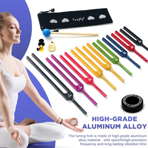 Solfeggio Tuning Fork Set - 10 Multicolour Tuning Forks Perfect for DNA Healing with Exquisite Aluminum Gift Box (174 Hz, 285 Hz, 396 Hz, 417 Hz, 432Hz, 528 Hz, 639 Hz, 741 Hz 852 Hz, 963 Hz) - color: Solfeggio Multicolour C