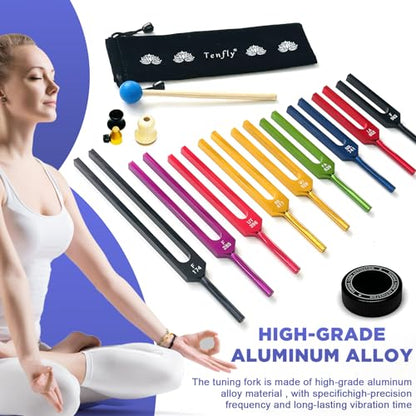 Solfeggio Tuning Fork Set - 10 Multicolour Tuning Forks Perfect for DNA Healing with Exquisite Aluminum Gift Box (174 Hz, 285 Hz, 396 Hz, 417 Hz, 432Hz, 528 Hz, 639 Hz, 741 Hz 852 Hz, 963 Hz) - color: Solfeggio Multicolour C