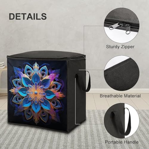 Clothes Storage Bag Personalized Durable Foldable Large Toy Storage Bags with Zipper Moving Bags Luggage Organizer Rectangle Mandala Printed Bags