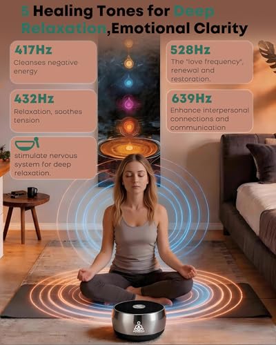Meditation Sound Machine, Frequency Generator Instrument,PUVIDJUT Tone Device - Solfeggio Frequencies Bath for Yoga, Mindfulness,Meditation System of Chakra, 5 Tones Optional, 3 Timer Modes - color: Onyx Black