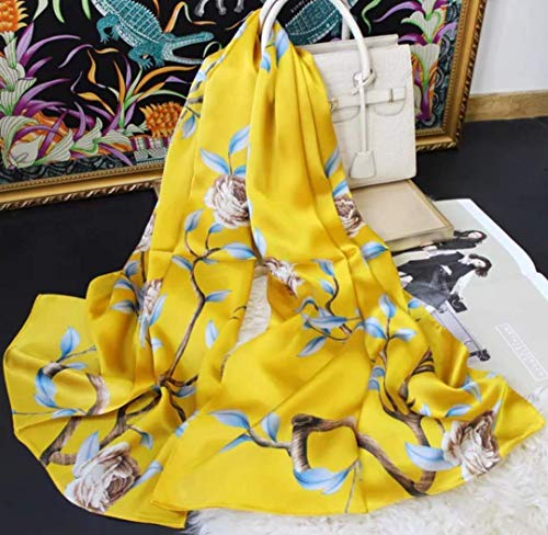 100% Mulberry Silk Long Scarf for Women Large Shawls for Headscarf and Neck- Oblong Hair Wraps with Gift Packed - color: Illuminating Yellow