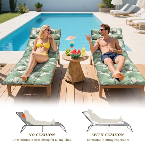 Outdoor Chaise Lounge Chair Cushion 75.1 x 23.6 x 4.7in, Waterproof Replacement Cotton Patio Thickened Pool Lounge Chair Cushion with Ties for Patio Outdoor Furniture,Ginkgo Breeze - color: Ginkgo Breeze