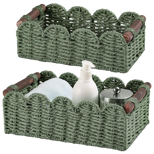 Storage Basket Wicker Baskets for Organizing Toilet Paper Storage Basket for Toilet Tank Top,Green - color: Green