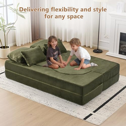 2-in-1 Folding Sofa Bed with Pillow, No Assembly Futon Twin Size Sofa Bed, Breathable Velvet Convertible Couch Bed for Living Room and Guest Room, 78.7 Inch, Green - color: Green-78.7", size: 2 seat