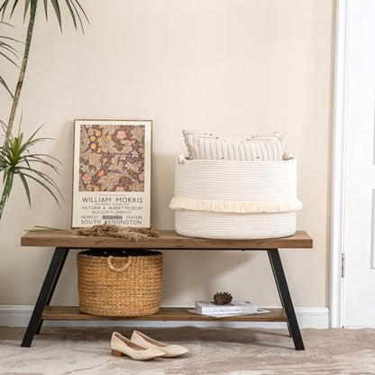 KAKAMAY Large Blanket Basket (20"x13"),Woven Baskets for storage Baby Laundry Hamper, Cotton Rope Blanket Basket for Living Room, Laundry, Nursery, Pillows, Baby Toy chest (White) - color: White