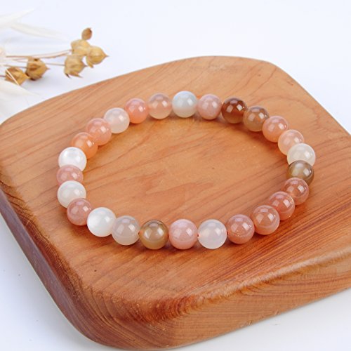 Cherry Tree Collection Gemstone Beaded Stretch Bracelet 8mm Round Beads 7" - color: Multi-Color Moonstone