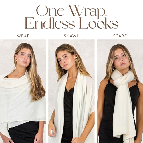Velanio Cashmere Luxury Knitted Wrap Travel Shawl Scarf, Pashmina Stole, All-Season Scarf for Women Cashmere Wool Blend - color: Spray -White