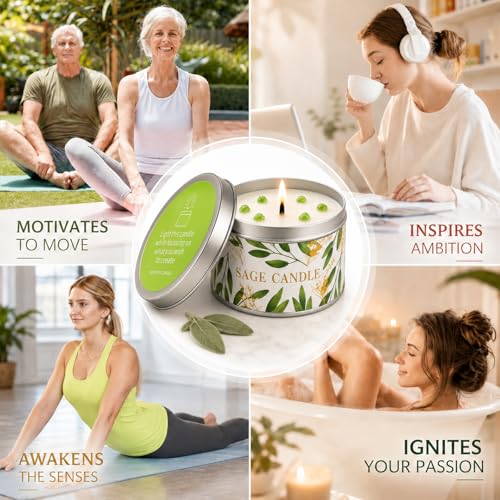 Sage Candles Gift Set, 4 Pack Natural Soy Wax White Sage Smudge Kit with Healing Crystals, House Cleansing & Negative Energy, Spiritual Meditation & Aromatherapy, Housewarming Birthday Self Care Gifts - style: Pure Sage 4 Pack