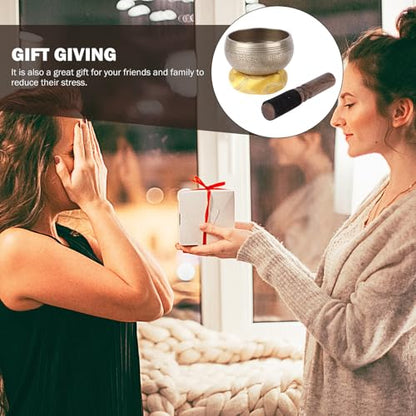 BESTonZON Tibetan Singing Bowl Spiritual Sound Bowl with Mallet and Cushion for Yoga Meditation Healing Mindfulness Portable Handheld