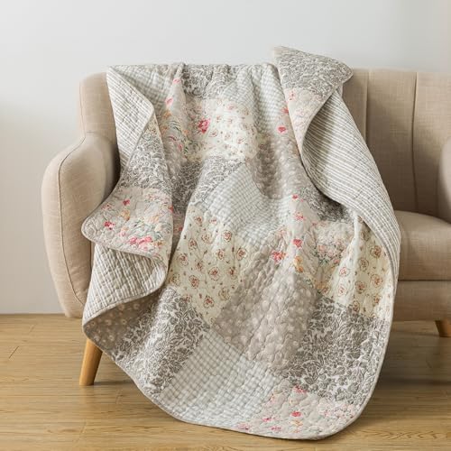 SLPR Cotton Quilted Throw Blanket, 50" x 60" Floral Farmhouse Patchwork Quilt, Shabby Chic Patchwork Throw Lap Quilt for Couch, Walk in The Cotswolds - color: Walk in the Cotswolds