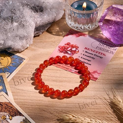 Bivei 8mm Beaded Bracelets for Women Handmade Semi Precious Natural Stone Stretch Elastic Jewelry Yoga Protection Gifts - color: Carnelian - Passion, size: Large 8-8.27 inch