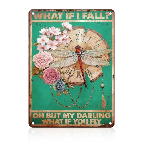 Dragonfly Metal Sign What If I Fall What If You Fly Dragonfly Wall Art Decor Poster for Garden Yard Patio Greenhouse 12x16 inch - color: Dragonfly3, size: 30X40cm(12x16inch)