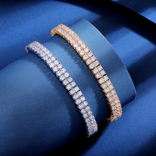 2 Rows Tennis Bracelets for Women Men - 18K Yellow Gold Plated 3mm Round Cut Cubic Zirconia Classic Tennis Bracelet, Size 6.5-8.5 Inch - color: White Gold - 2 Rows, size: 6.5 inch