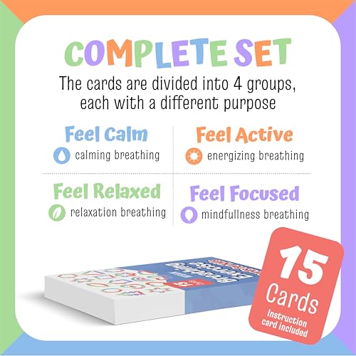 Breathing Exercise Cards for Kids -Montessori Flash Cards for Mindfulness Calm Down Corner Kit- Breathing Exercises for Anxiety Relief- - style: Shapes Breathing