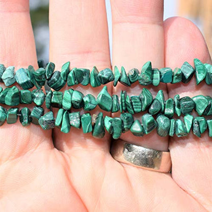 Zenergy Gems Charged Premium Natural Crystal Chip Bead Bracelet + Moroccan Selenite Charging Crystal [Included] - color: Malachite (Natural - No Dyes)