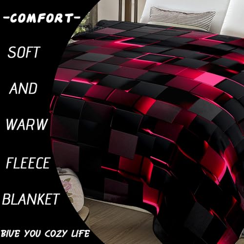 Lightweight Fleece Blanket,Super Soft Cozy Fluffy Plush Geometric Pink Black Abstract Ombre Print Throw Blanket for Couch, Sofa, Bed 47"x59"