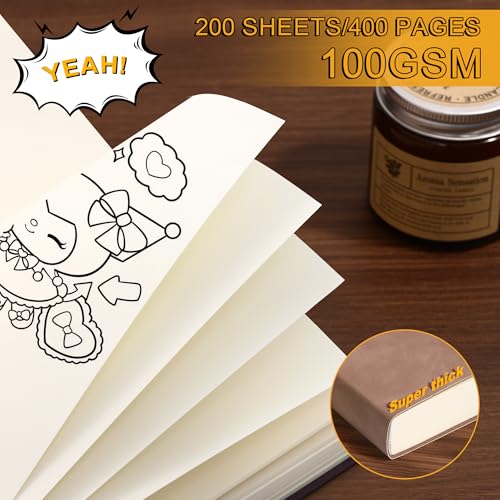 Thick Blank Journal Notebook 400 Pages 3.9 × 5.5 No Lines Soft Leather Pocket Blank Notebook for Women Drawing Book Memo Writing Sketch Diary Notebook Upgrade Page (Marigold) - color: Marigold