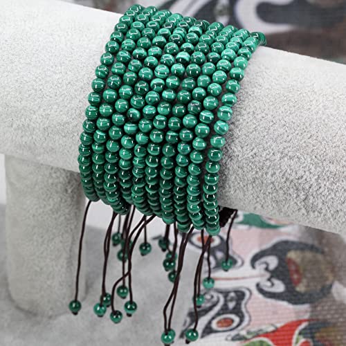 Keleny Natural Gemtones 4mm Round Beads Crystal Adjustable Braided Macrame Tassels Bracelets Unisex - color: Green Malachite