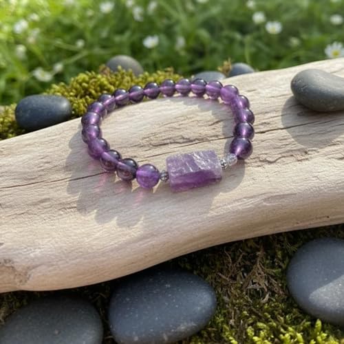 The Alchemist's Arcanum Adjustable Beaded Wrist Accessory for Men and Women, Stretch Fit Stone Bead Jewelry for Daily Wear and Gifting - color: Amethyst with a Natural Chunk