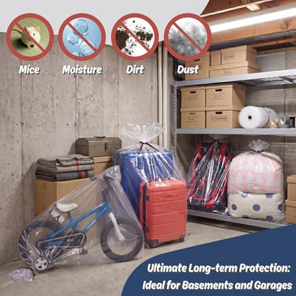 Wowfit 5 CT 45x65 inches Extra Large Clear Plastic Bags Perfect for Car Seat, Luggage, Suitcase, Stroller, Chair, Kids Bike and Attic Storage (3 Mil Flat Bags) - size: 45"x65"