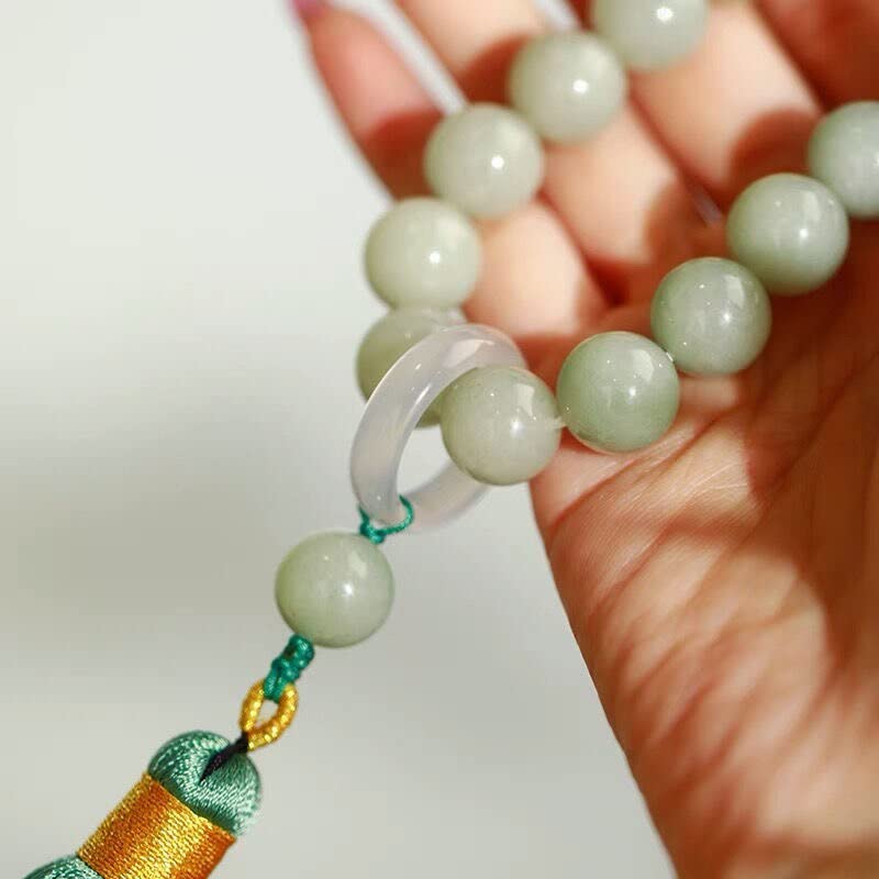 Green Jade Stone 12mm Beads Tassel Bracelet Necklace Tibetan Buddhist Mala Buddha Charm Rosary Yoga Men Woman Jewelry (Color : g) - color: G