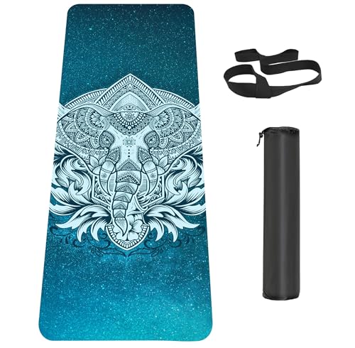 Non Slip Yoga Mat TPE Workout Mat for Men Women, Thick Workout Mat with Carrying Strap, Fitness Mats for Exercise, Yoga, Fitness, Pilates, Floor Workouts (72" x 24" x 6mm) - color: Elephant
