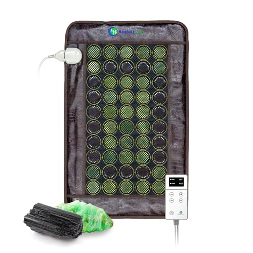 HealthyLine Far Infrared Light Electric Heating Pad for Pain Relief - 50 Pieces Natural Jade and Tourmaline Gemstones - Negative Ions, Flexible Mat - FSA or HSA Eligible