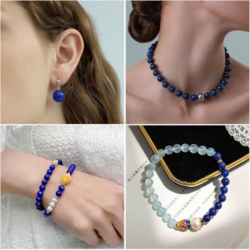 About 45pcs 8mm Stone Beads Lapis Lazuli Beads Crystal Gemstone for Jewelry Making, DIY Bracelet Necklace Blue Beads - color: Lapis Lazuli, size: 8mm