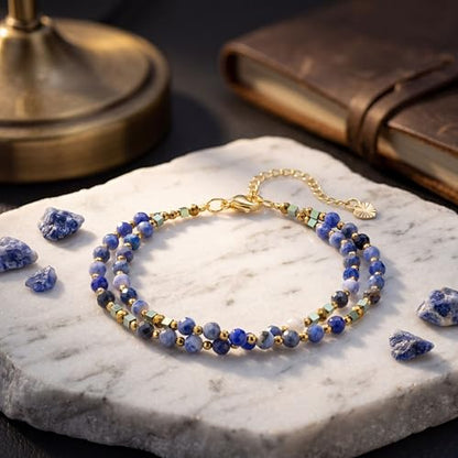 Farfume Beaded Bracelets for Women, Chakra Crystal 4mm Beads Gemstone Natural Stone Bead Spiritual Jewelry Gifts for Women - color: Blue Sodalite-Thinking