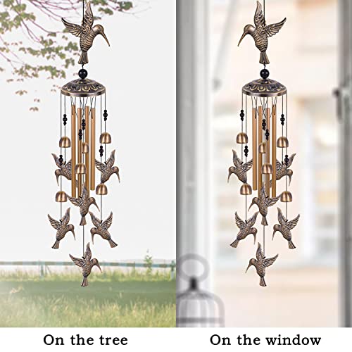 Solawindchime Outdoor Hummingbird Wind Chimes, Hummingbirds Bronze Wind Chimes, Gift Wind Chime, Hummingbird Wind Bell Gifts for Women, for Home, Garden, Indoor, Outdoor Decoration, Garden Wind Chime
