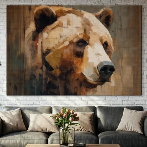 LuxeWood Wildlife Canvas Prints - Wild Animals Home Decor - Medium, Large, and Extra Large Wall Art for Living Room, Bathroom, Kitchen (Brushstroke Bear, 16" L x 24" W) - color: Brushstroke Bear, size: 16"L x 24"W