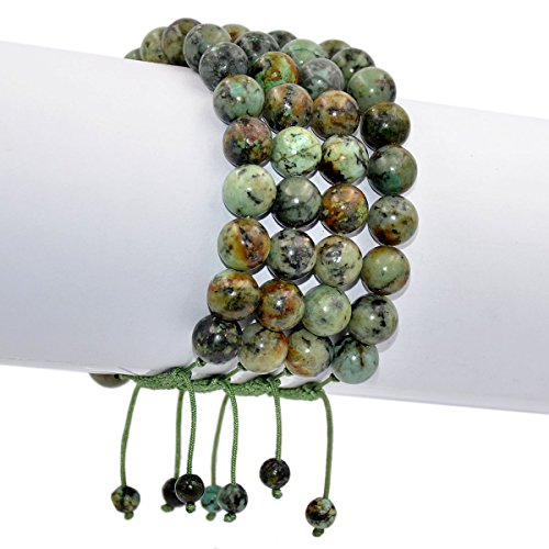 AD Beads Natural 10mm Gemstone Bracelets Healing Power Crystal Macrame Adjustable 7-9 Inch - color: African Turquoise