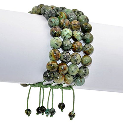 AD Beads Natural 10mm Gemstone Bracelets Healing Power Crystal Macrame Adjustable 7-9 Inch - color: African Turquoise
