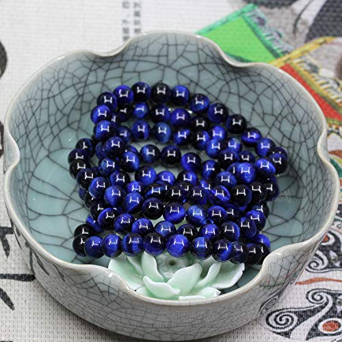 Keleny Gem Semi Precious Gemstones 8mm Natural Stone Round Beads Rock Crystal Jasper Stretch Bracelet 7 Inch Unisex - color: Dyed Royal Blue Tiger Eye 4#