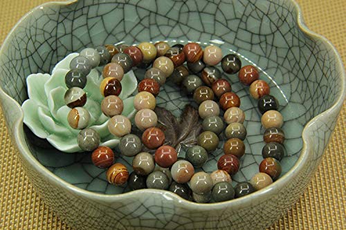 Angelstones Handmade Natural Healing Gemstone 8mm Round Beads Stretch Crystal Bracelet 7 Inch Unisex - color: Polychrome Jasper