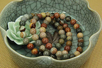 Angelstones Handmade Natural Healing Gemstone 8mm Round Beads Stretch Crystal Bracelet 7 Inch Unisex - color: Polychrome Jasper