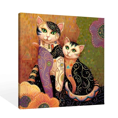SiuSue Mystical Witchy Boho Floral Cat Canvas Wall Art Poster Prints Artwork Pictures Framed for Home Kids Room Bedroom Living Room Meditation Room, 12x12 Inch - color: Cat-3