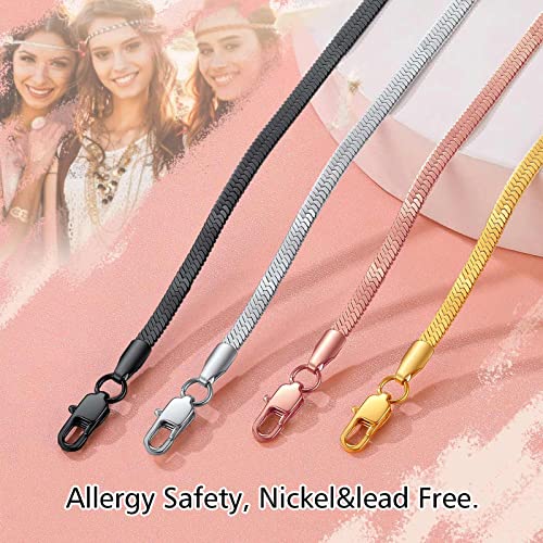 FindChic Elegant Herringbone Snake Chain Anklets/Bracelets 3MM/5MM Width Stainless Steel/18K Gold/Rose Gold Plated/Black 4 Color Options, 8.3'' 8.5'' 10.5'' Length, with Gift Box - color: B: 3mm 6.3'' bracelet (Black)