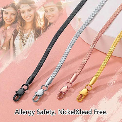 FindChic Elegant Herringbone Snake Chain Anklets/Bracelets 3MM/5MM Width Stainless Steel/18K Gold/Rose Gold Plated/Black 4 Color Options, 8.3'' 8.5'' 10.5'' Length, with Gift Box - color: B: 3mm 6.3'' bracelet (Stainless Steel)