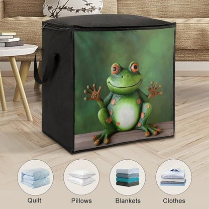 Welcome Frog Storage Bag Portable Closet Organizer Storage Bags Quilt Storage Bags with Zippered Breathable Storage Bag with Carry Handles for Blanket Pillow Bedding