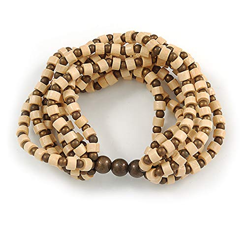 Avalaya Multistrand Natural/Brown Wood Bead Flex Bracelet - 17cm L