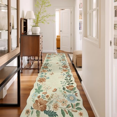 Lahome Floral Hallway Runner Rug Non Slip, 2'6''x10' Washable Runner Soft Ultra-Thin Soft Hallway Rug, Distressed Long Carpet for Entryway Bathroom Flore, Beige - color: Beige, size: 2.6' x 10'（Runner）