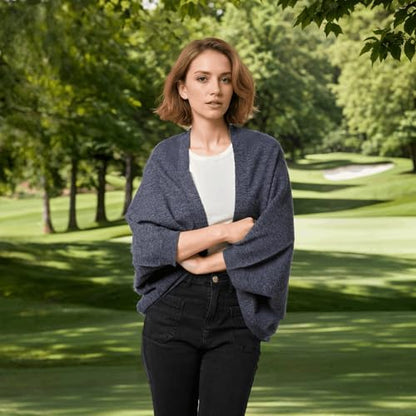 WaJuemy Shrug Sweater Shawl Wraps for Women Soft Cashmere Ponchos Sweater Cardigan Casual Open Front Top Cape Shawls - color: 10 Navy