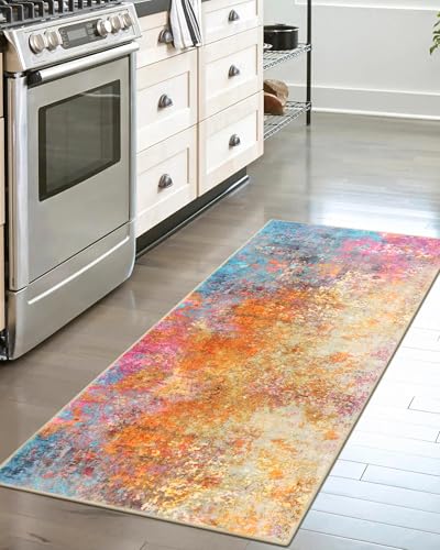 Lahome Modern Abstract Runner Rug - 2x4.3 Colorful Kitchen Long Bathroom Rugs Non Skid Laundry Room Mat, Rainbow Slip Machine Washable Carpet for Bedroom Entryway Doorway 2' x 4.3' - color: Galaxy, size: 2' x 4.3'