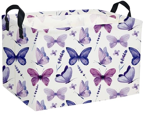 Rectangular Butterfly Baskets Girls Basket Kids Storage Bins Girls Storage Bin Organizer Box Room Decor for Home(Purple Butterfly) - color: Purple Butterfly